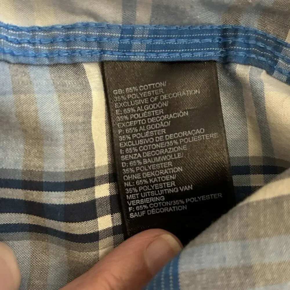 The North Face plaid blue yellow Shirt Men's Large Short-Sleeve western casual